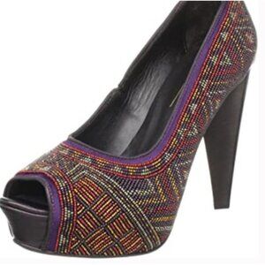 Donald J. Pliner CECI Purple Beaded Peep Toe Platform Heels Size 7.5 M Pumps